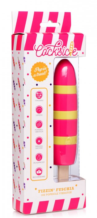 Fizzin 10X Popsicle Silicone Rechargeable Vibrator Code: AG177-Magenta